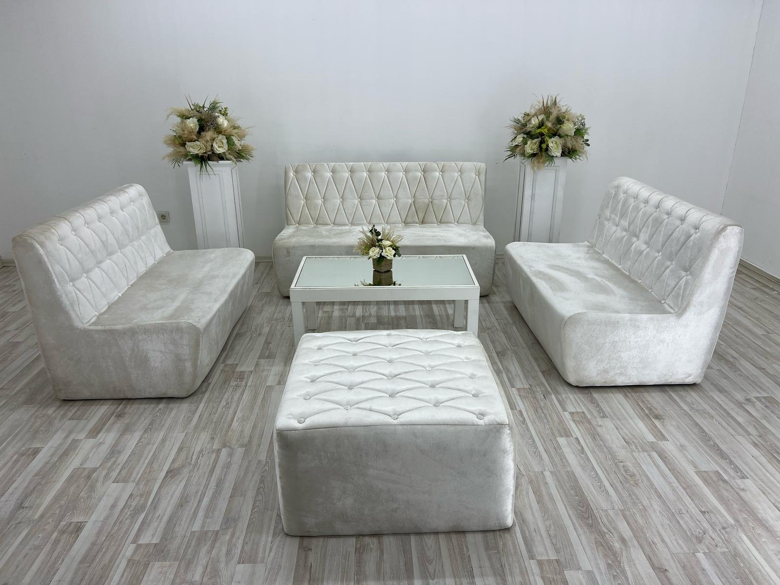 Beyaz Kapitone 2li Koltuk